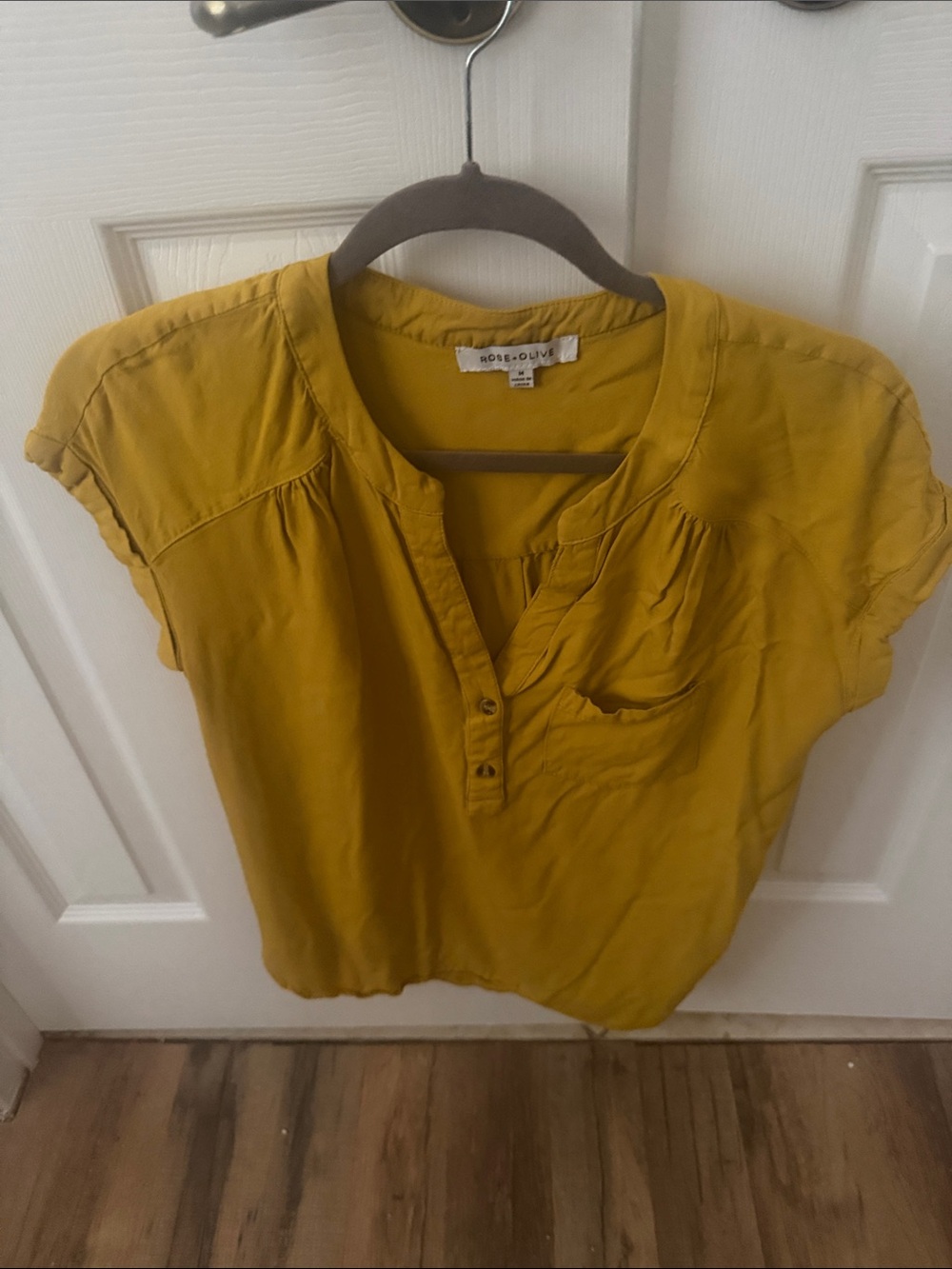 Rose & Olive Yellow Short-Sleeve Henley Blouse